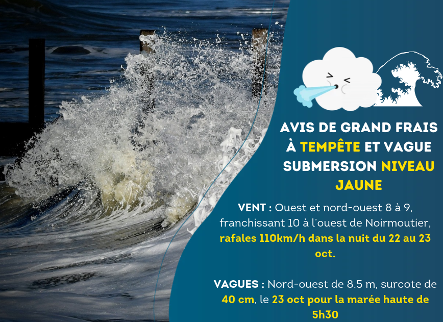 Avis de grand frais à TEMPETE et Vagues-submersions niveau JAUNE